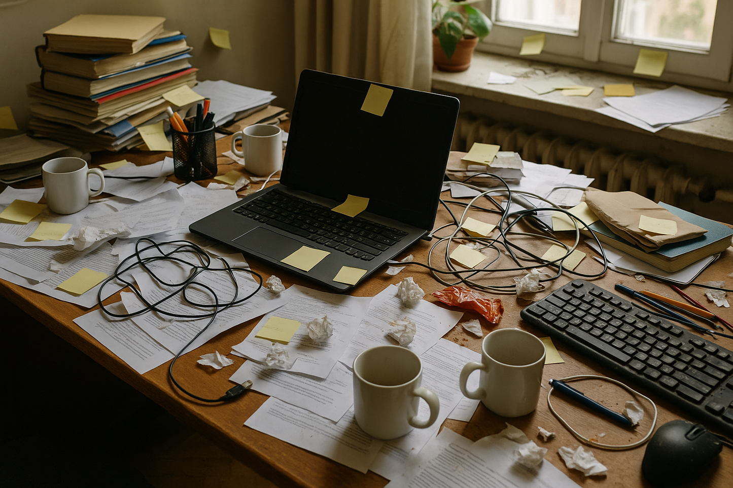 working from home desk station that is junky